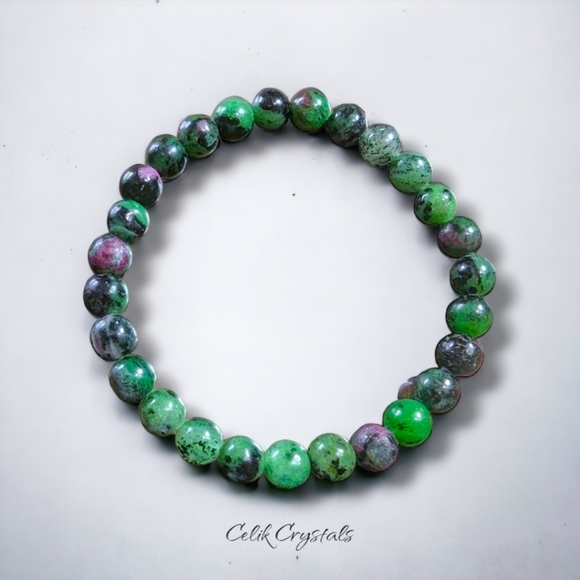 Ruby Zoisite Bracelet 6mm Natural Stones Handmade Stretch Beads Unisex - Picture 2 of 4